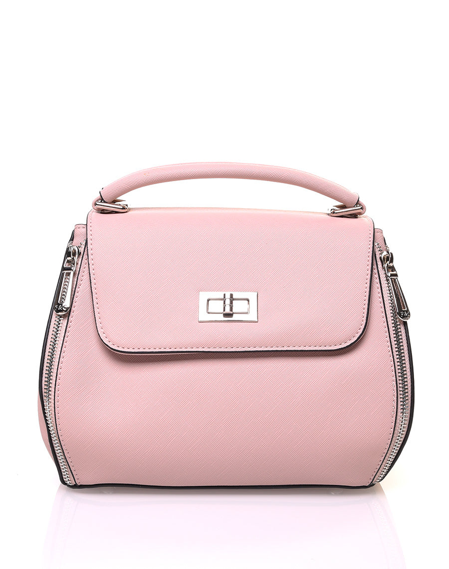 Sac à main rose pale à petite hanse avec verrou tournant