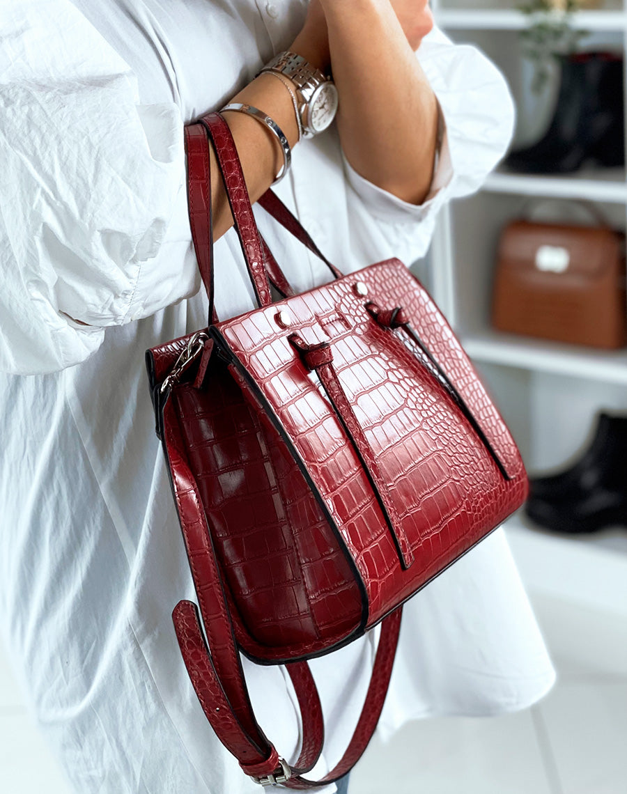 Sac à main rouge effet croco