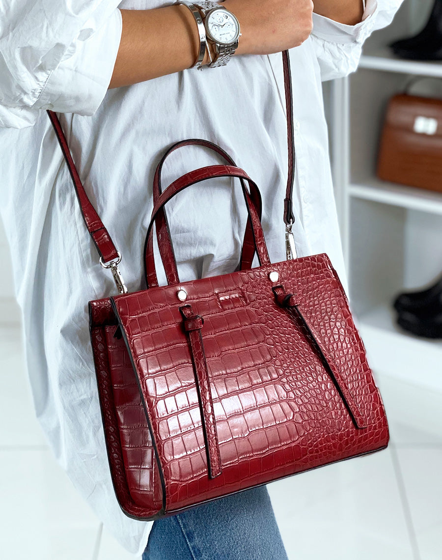 Sac à main rouge effet croco