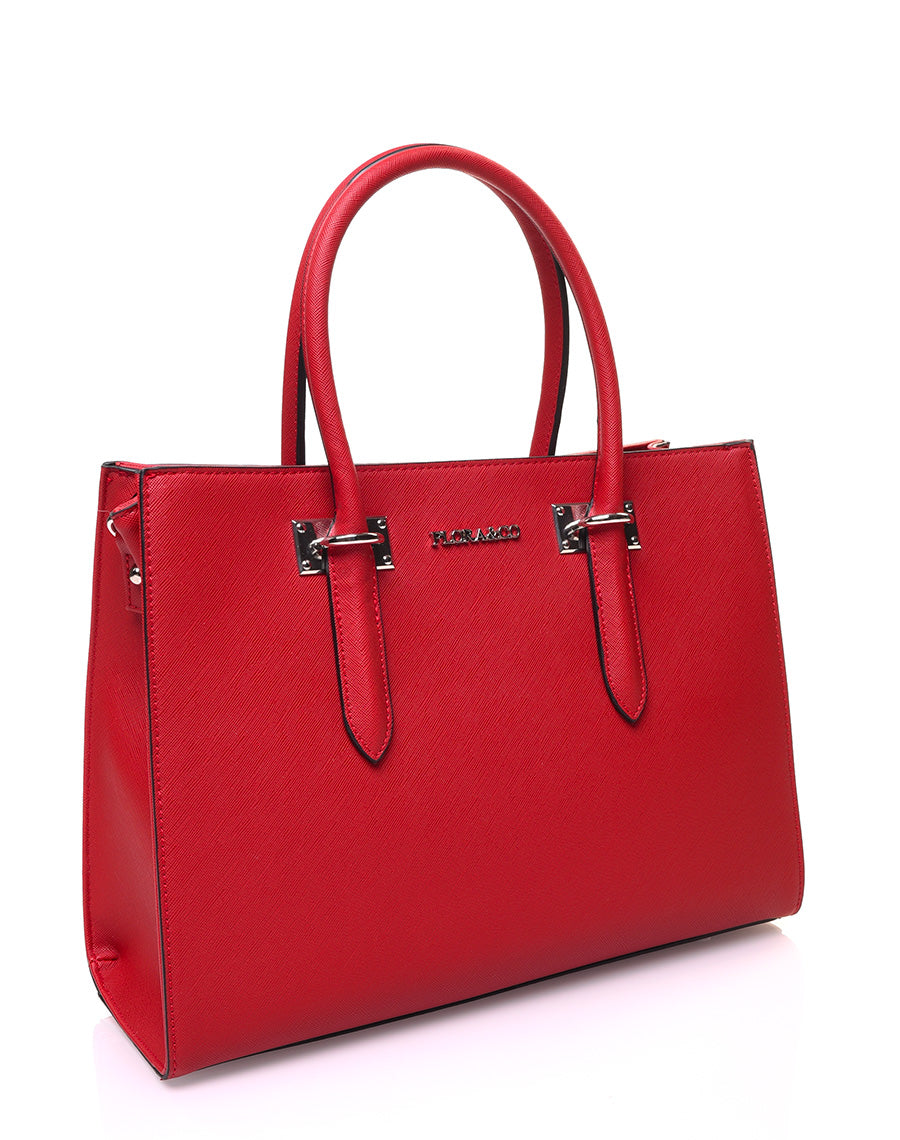 Sac à main rouge à plaques couleur argent et hanses moyennes