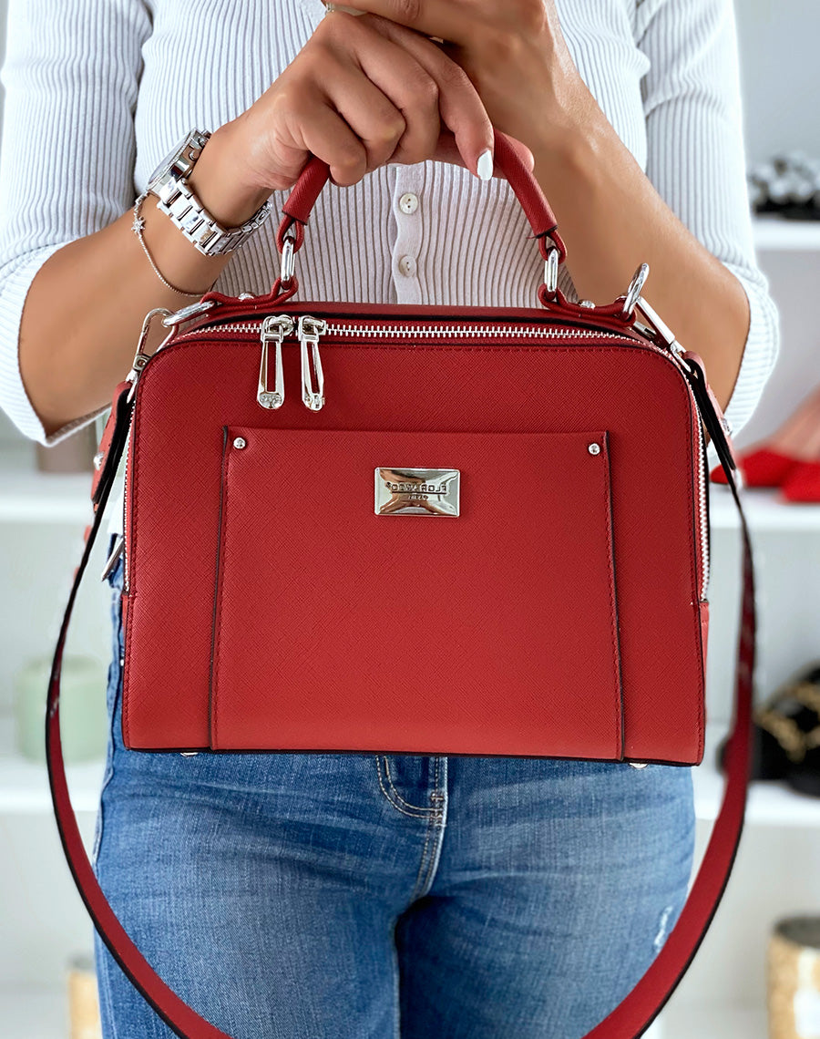 Sac à main rouge style cartable à double poche