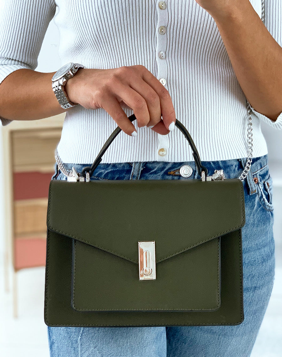 Sac à main style cartable kaki