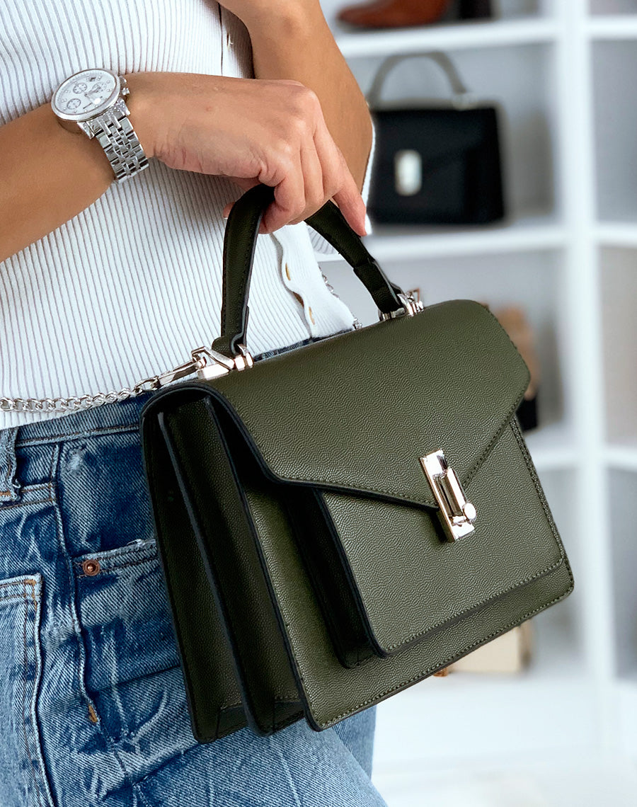 Sac à main style cartable kaki