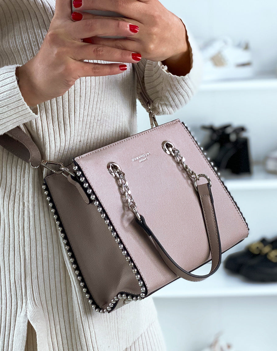 Sac à main taupe clouté