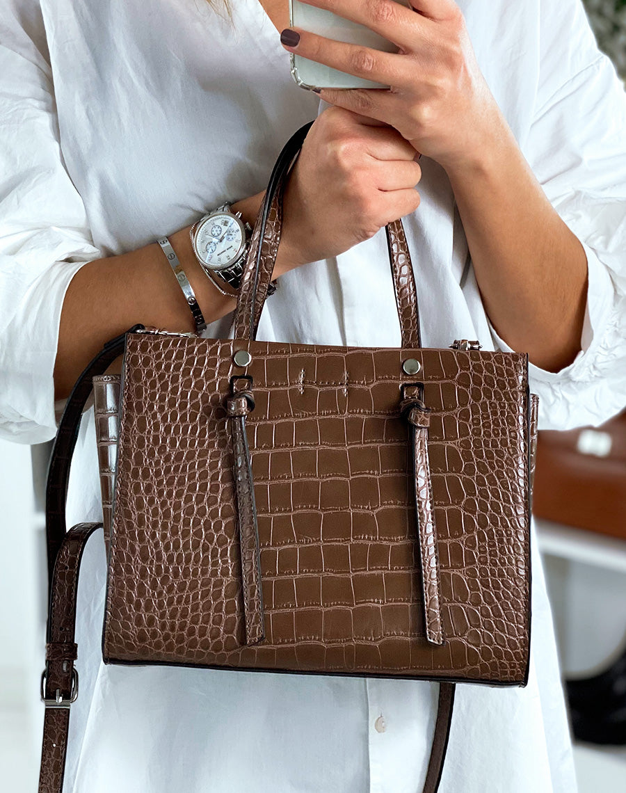 Sac à main taupe effet croco