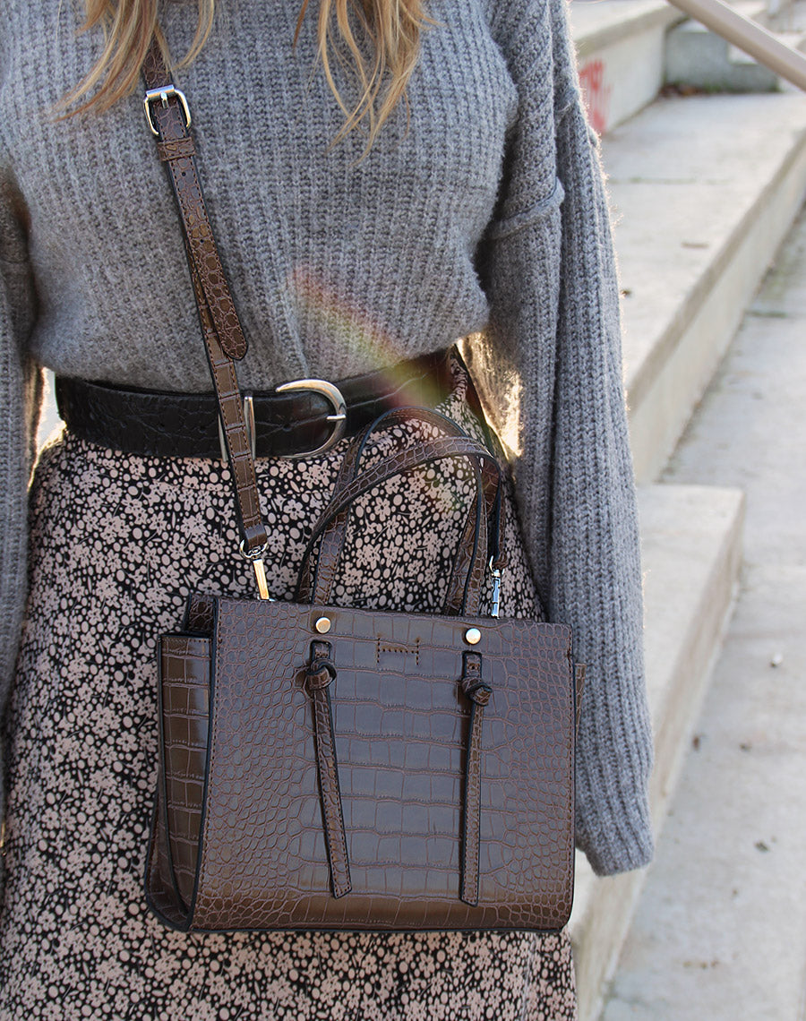 Sac à main taupe effet croco