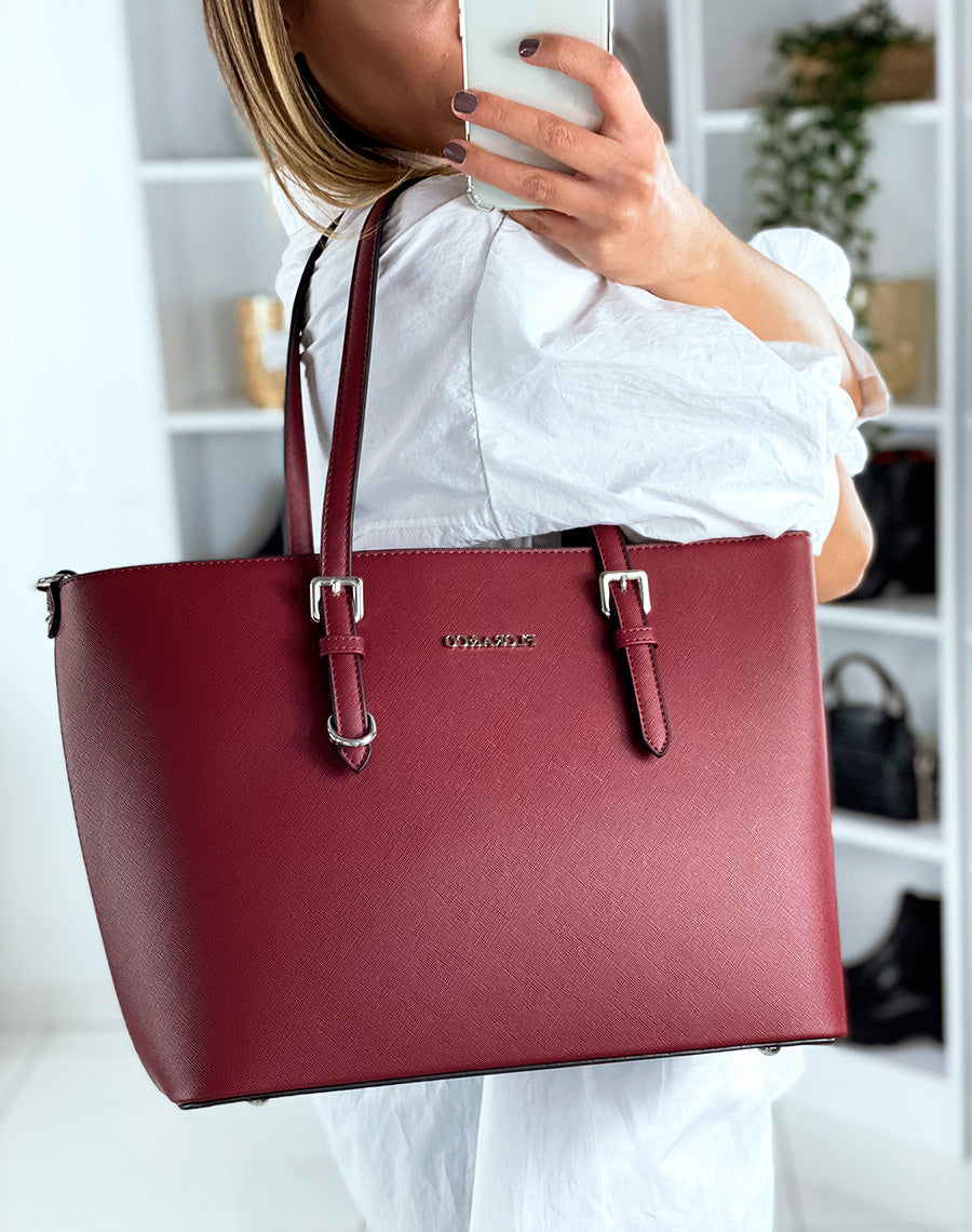 Sac à main type cabas bordeaux en simili cuir