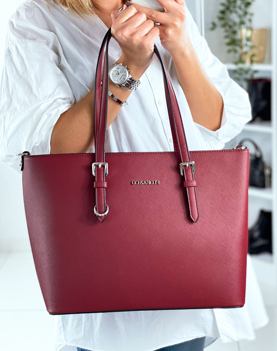 Sac à main type cabas bordeaux en simili cuir
