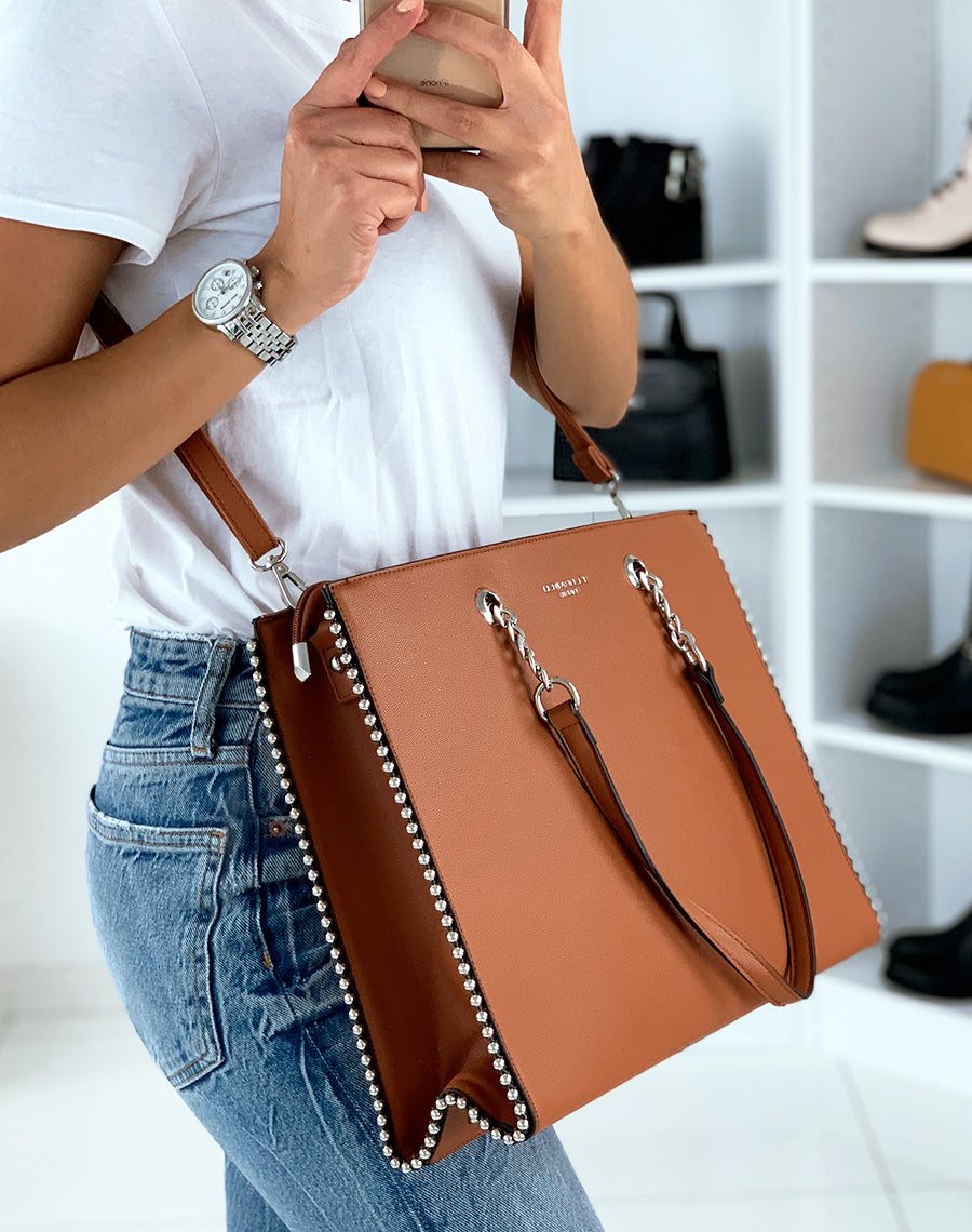 Sac à main type cabas camel