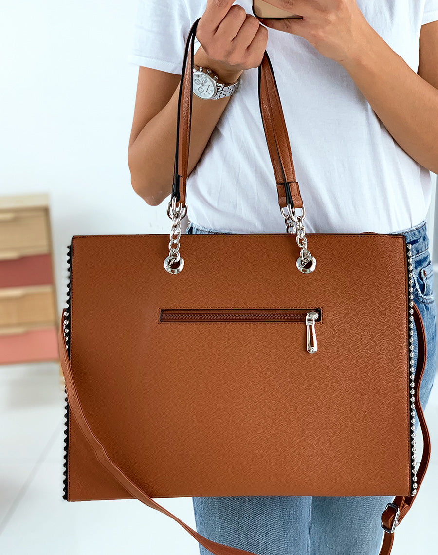 Sac à main type cabas camel