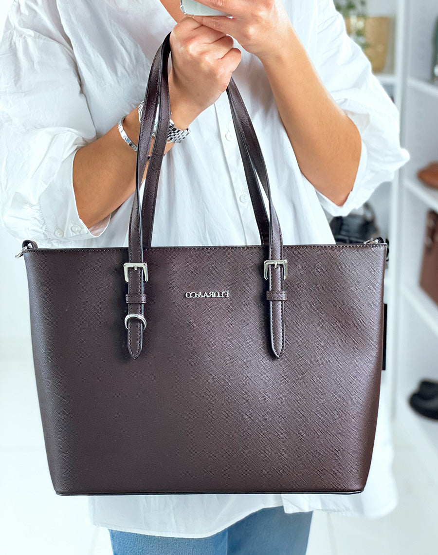 Sac à main type cabas chocolat en simili cuir