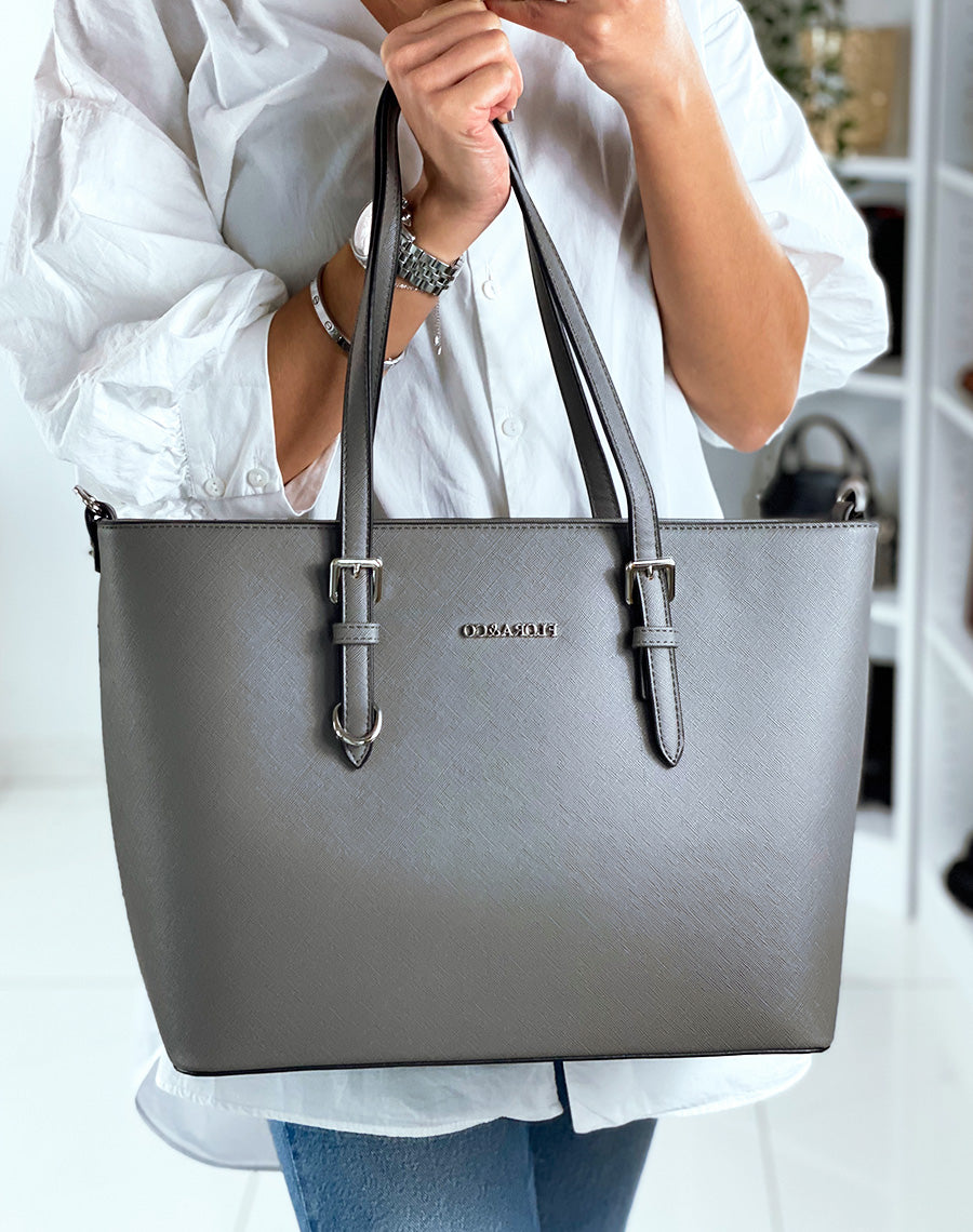 Sac à main type cabas gris en simili cuir
