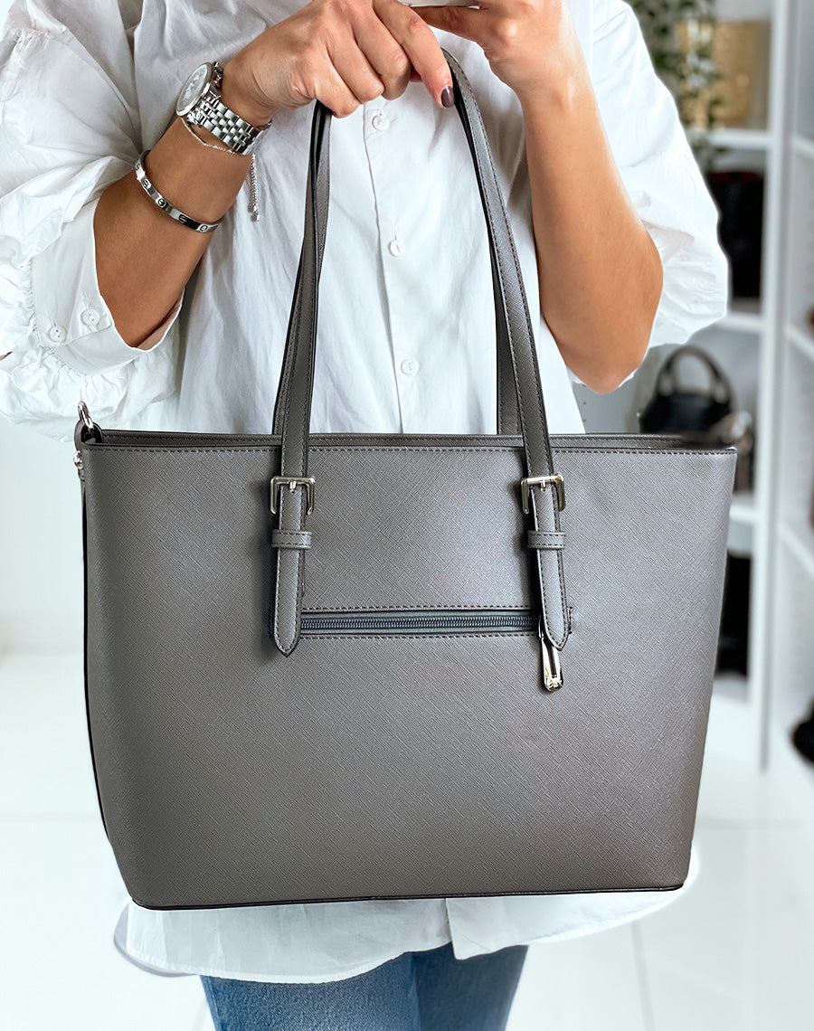 Sac à main type cabas gris en simili cuir