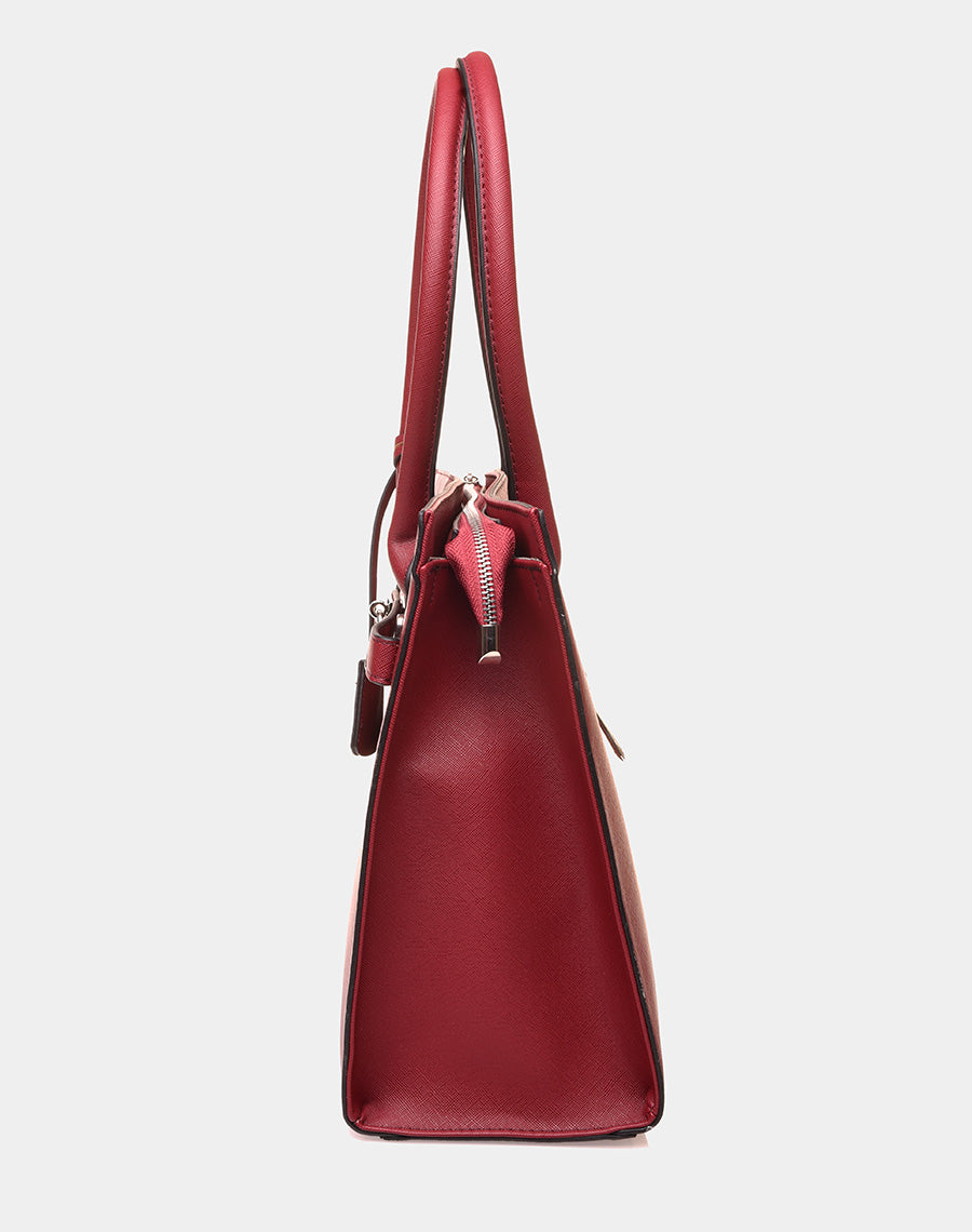 Sac à main type cabas élégant bordeaux