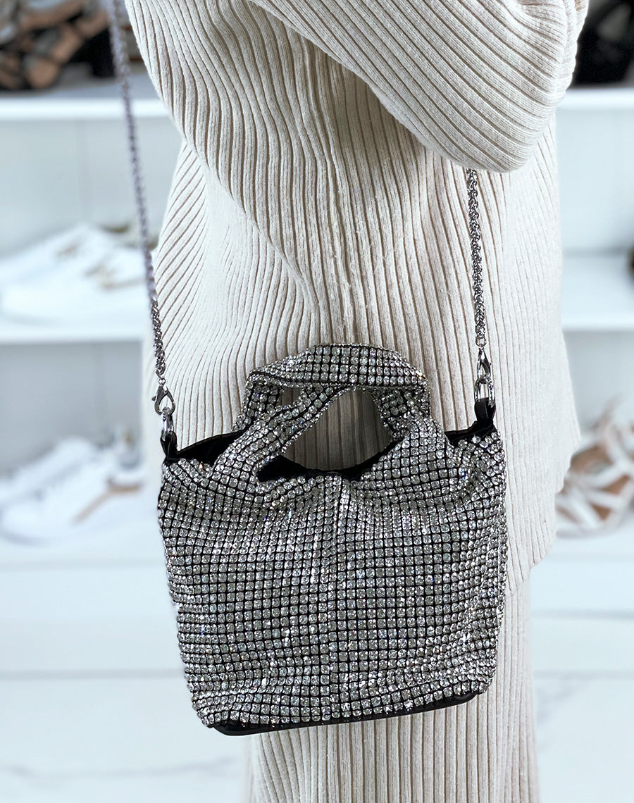 Sac sceau en strass argenté