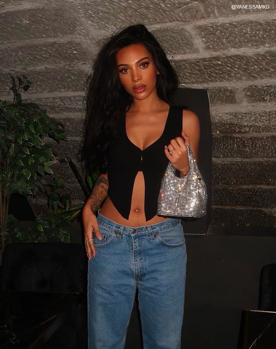 Sac sceau en strass argenté