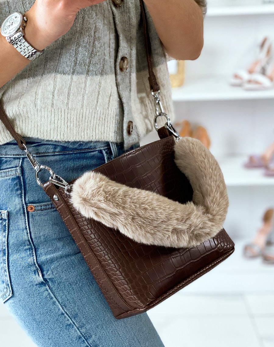 Sac sceau marron effet croco 