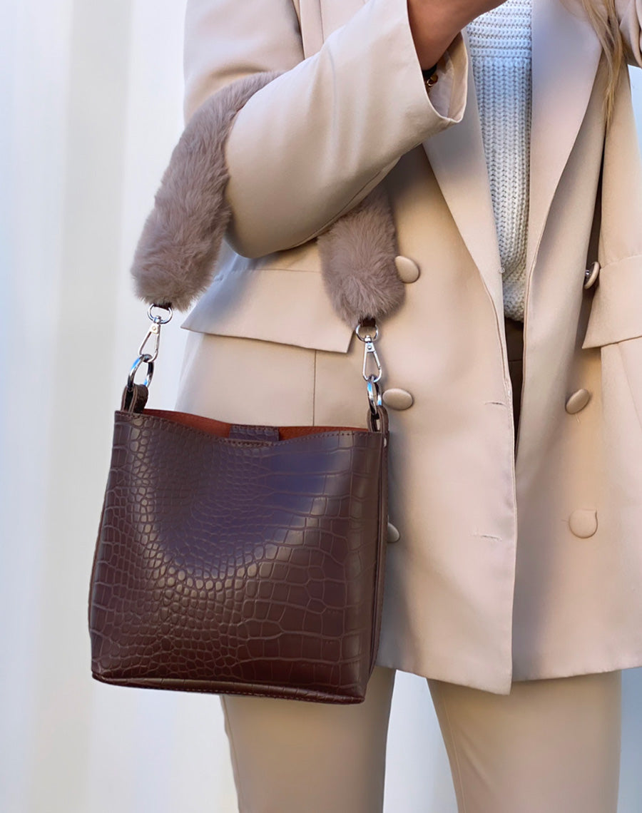Sac sceau marron effet croco 