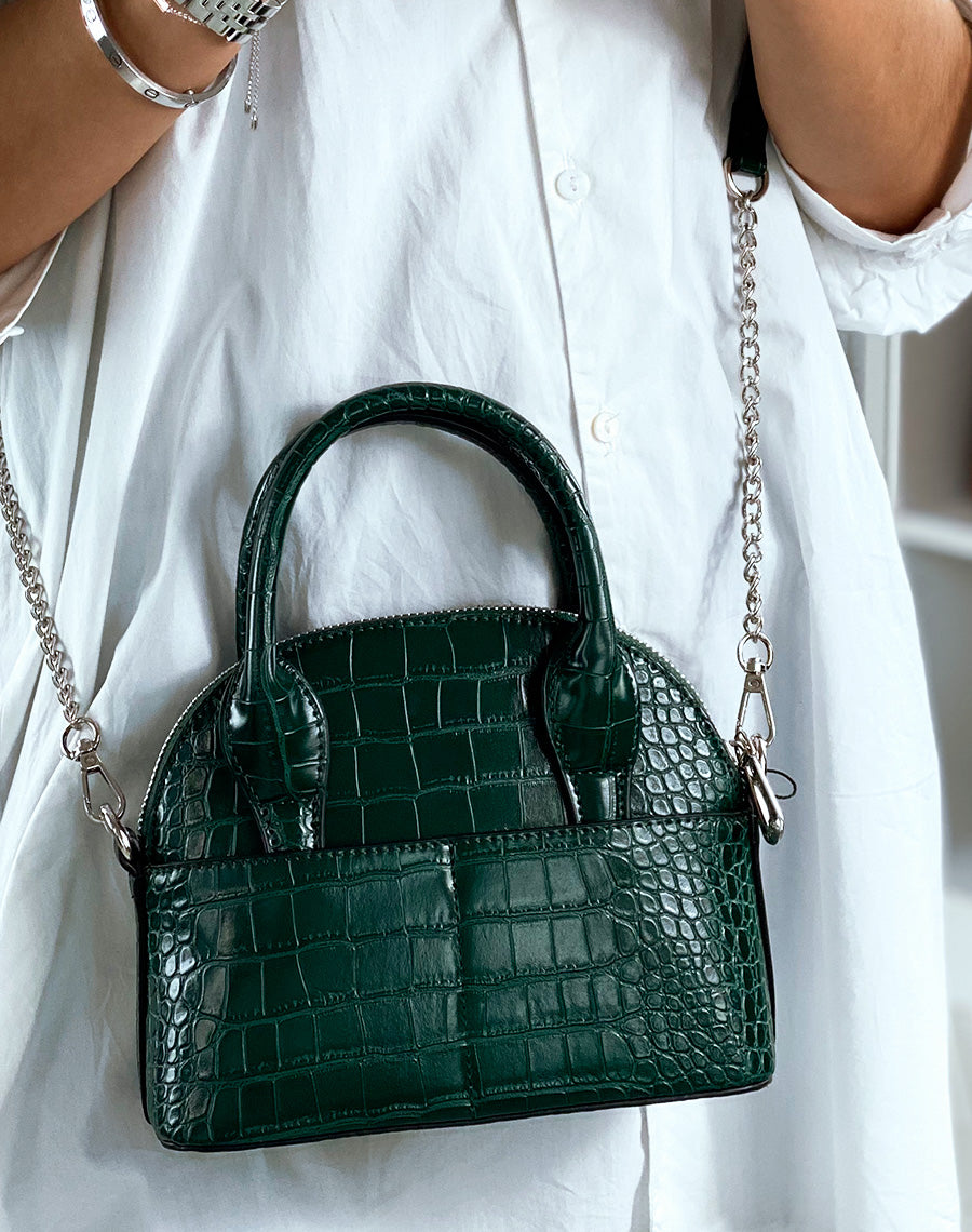 Sac vert bandoulière arrondi effet croco