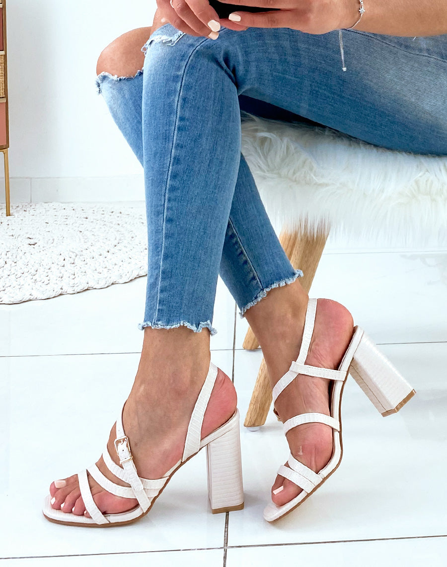 Sandales beiges à brides effet croco