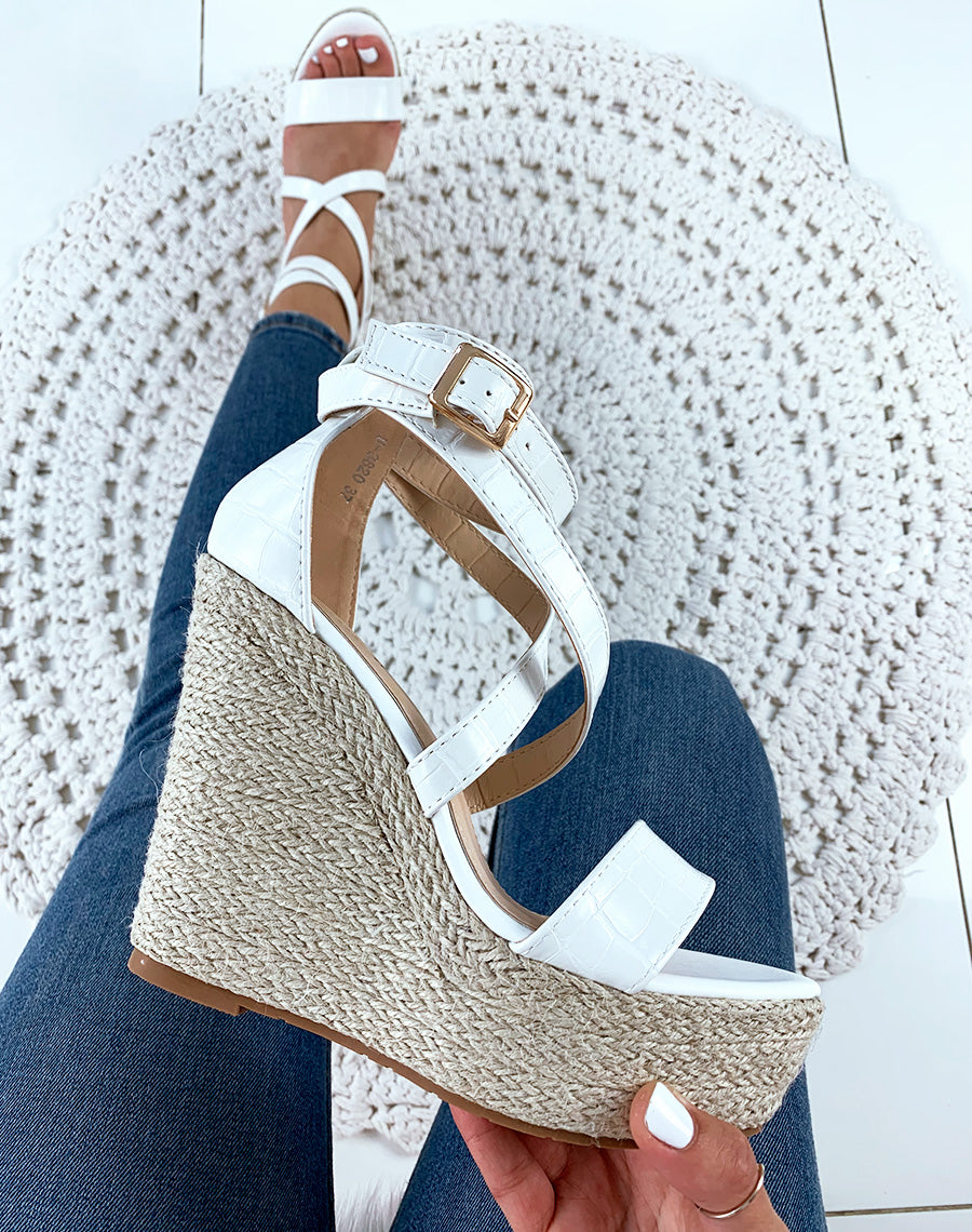 Sandales compensées blanche croco