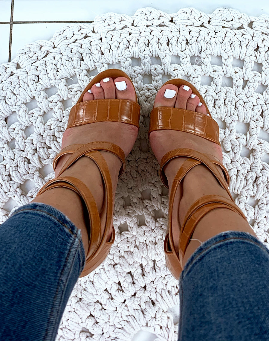 Sandales compensées camel croco