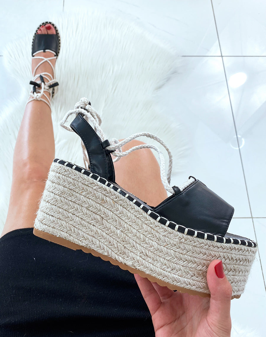 Sandales compensées noires style espadrille