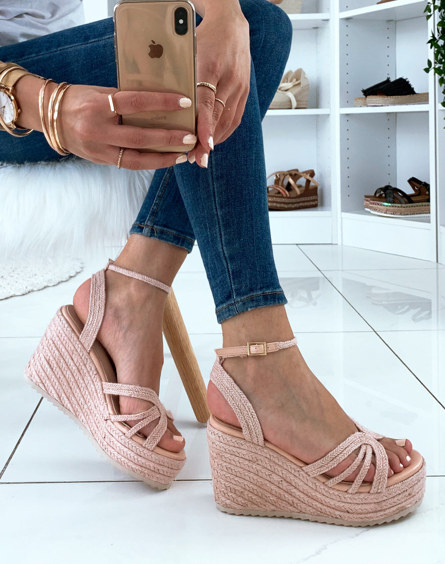 Sandales compensées roses à plateformes épaisses
