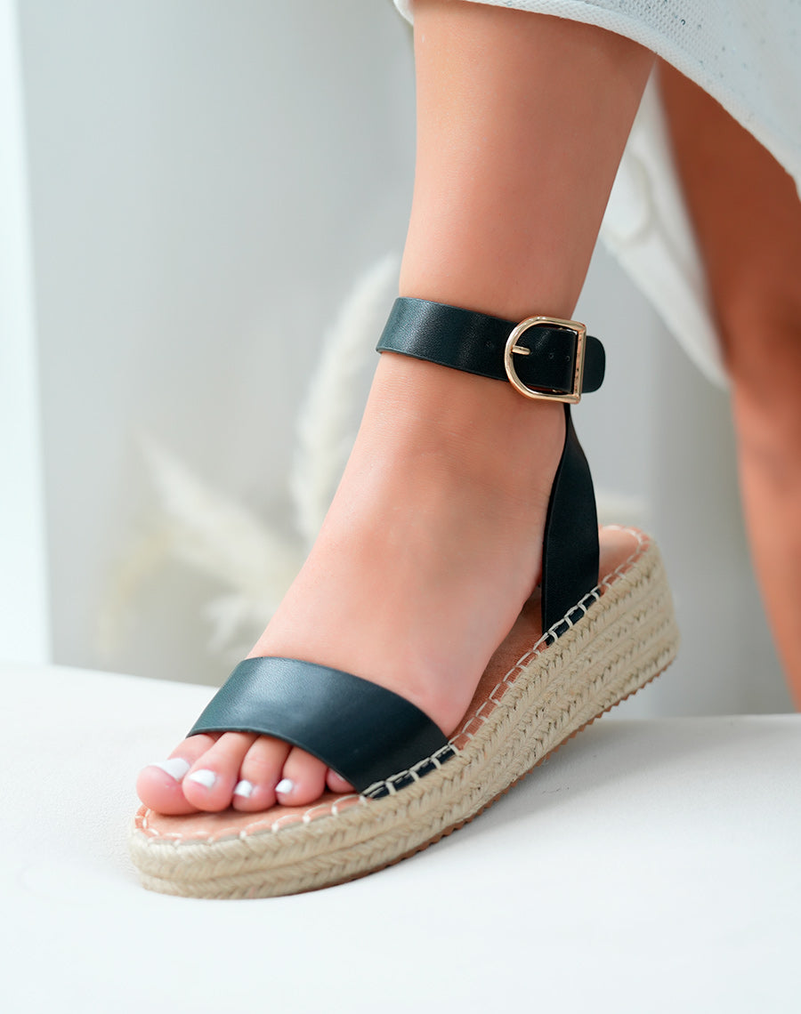 Sandales Femme Noires à Bride Chic et Talon Compensé Esprit Été