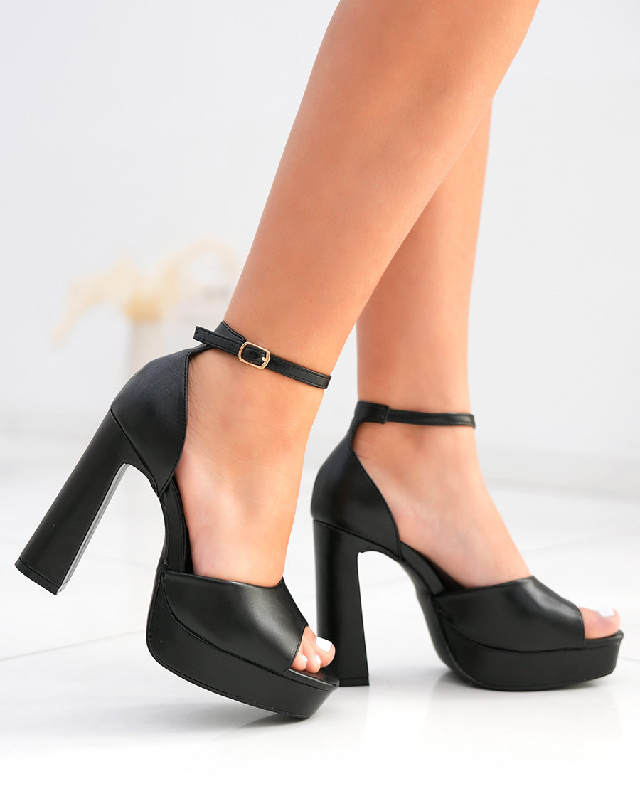 Sandales femme noires à talon épais et plateforme avec bride ajustable