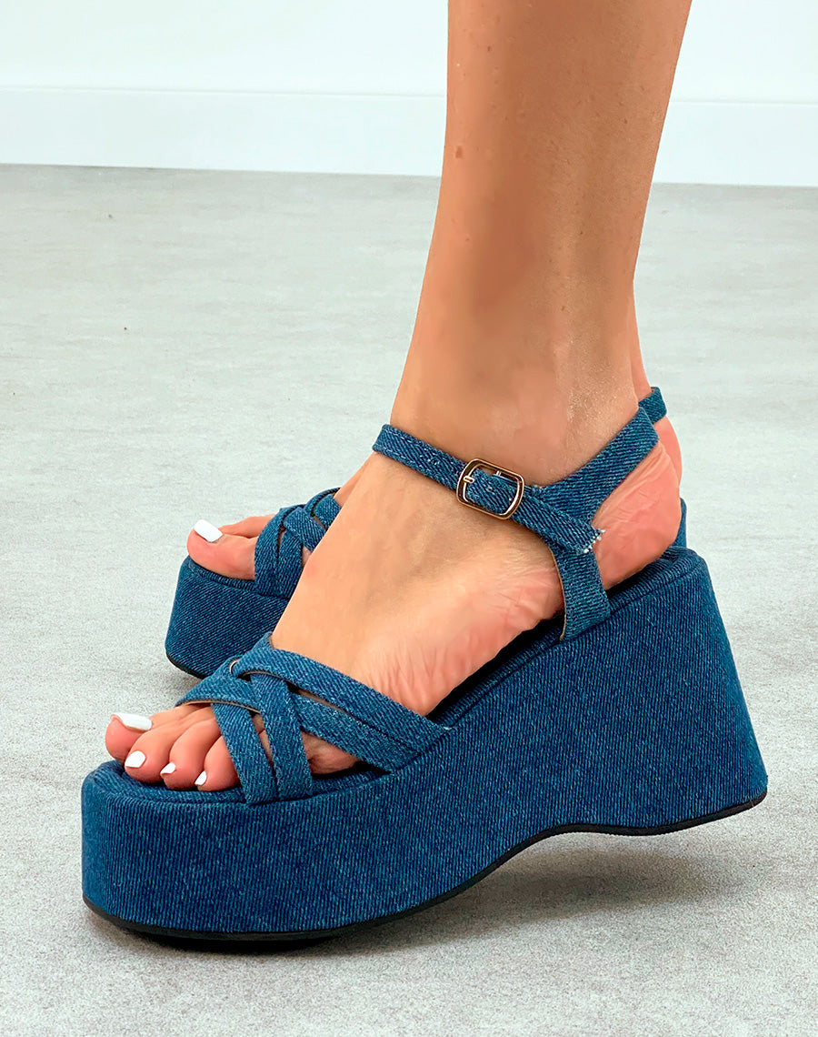 Sandales Femme Style Denim à Brides Entrecroisées et Semelle Plateforme