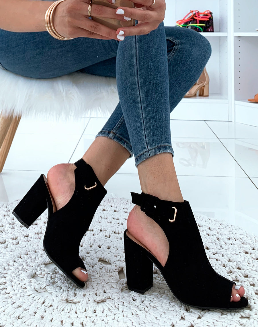 Sandales Chaussures Noires Ouvertes Talons Soulier De Soirée En