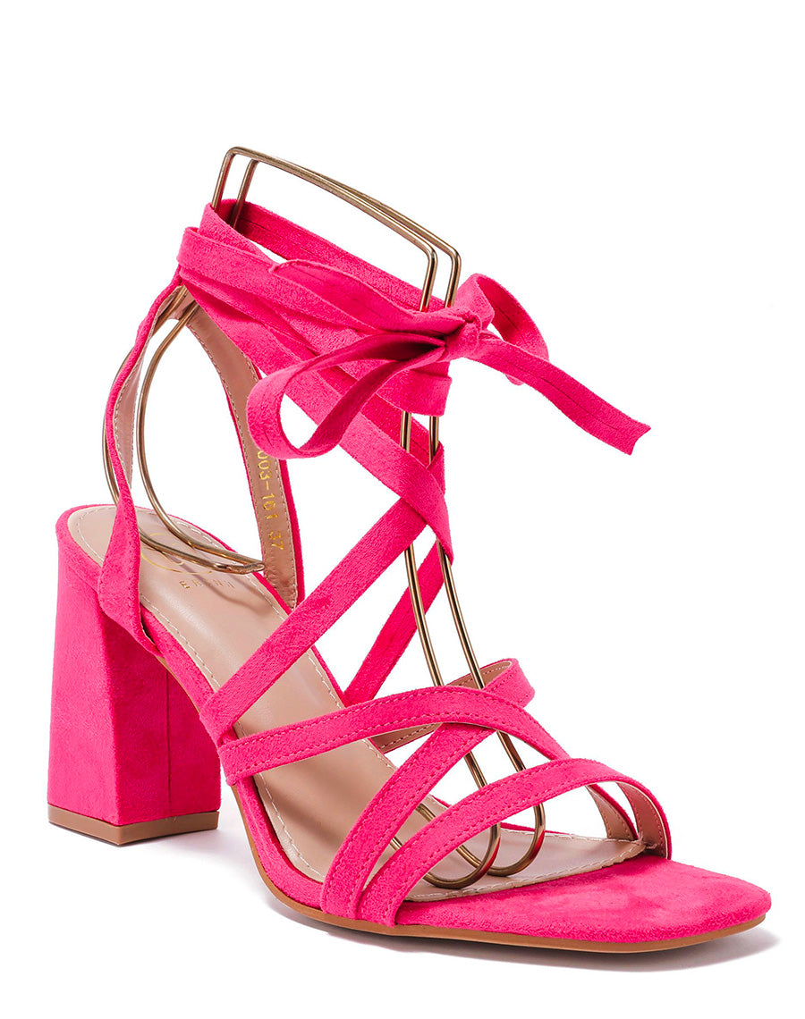 Sandales fushia à brides fines croisées à lacet et à talon