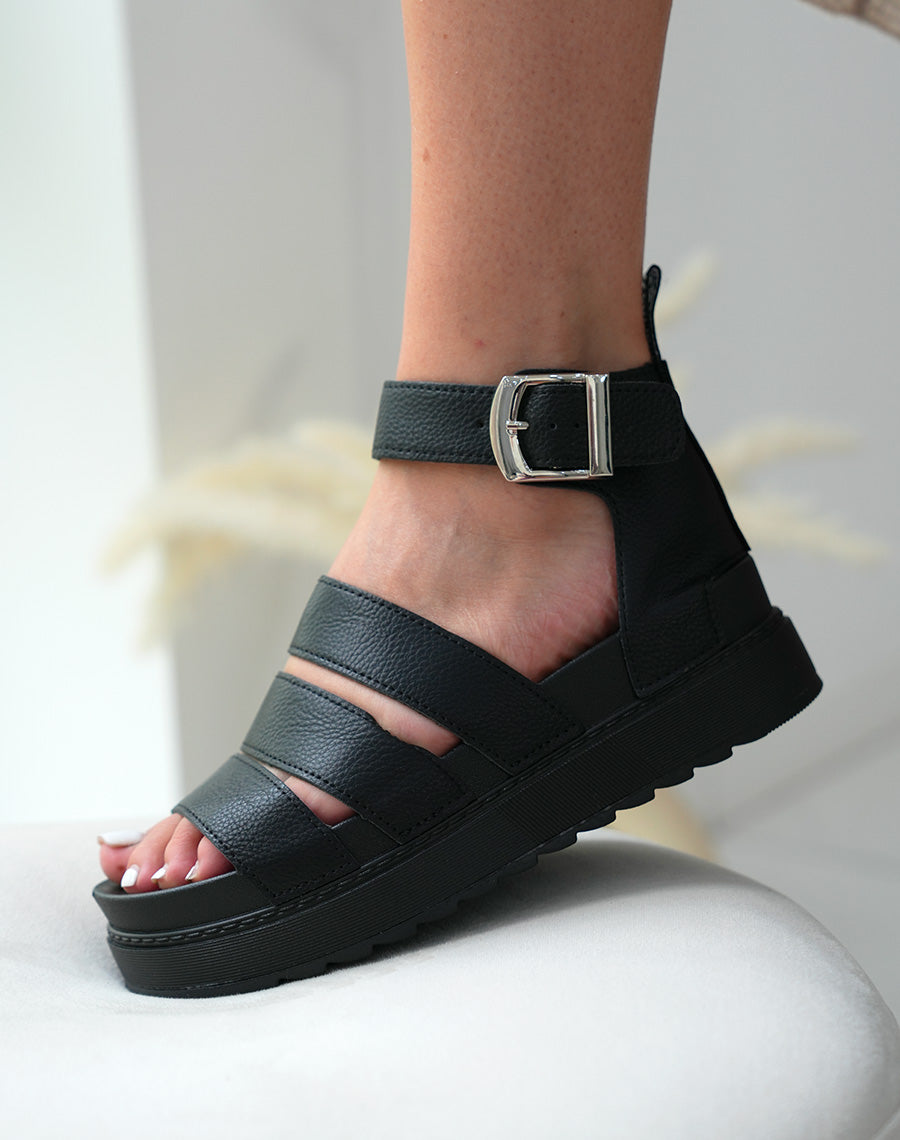 Sandales Noires Femme Élégantes à Plateforme - Style Urbain
