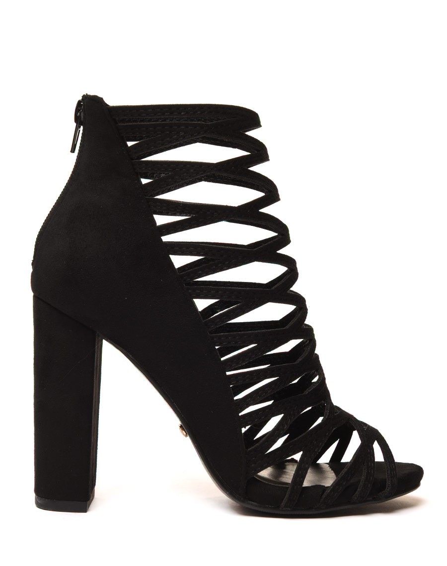 Sandales noires à talons & multiples lanières croisées