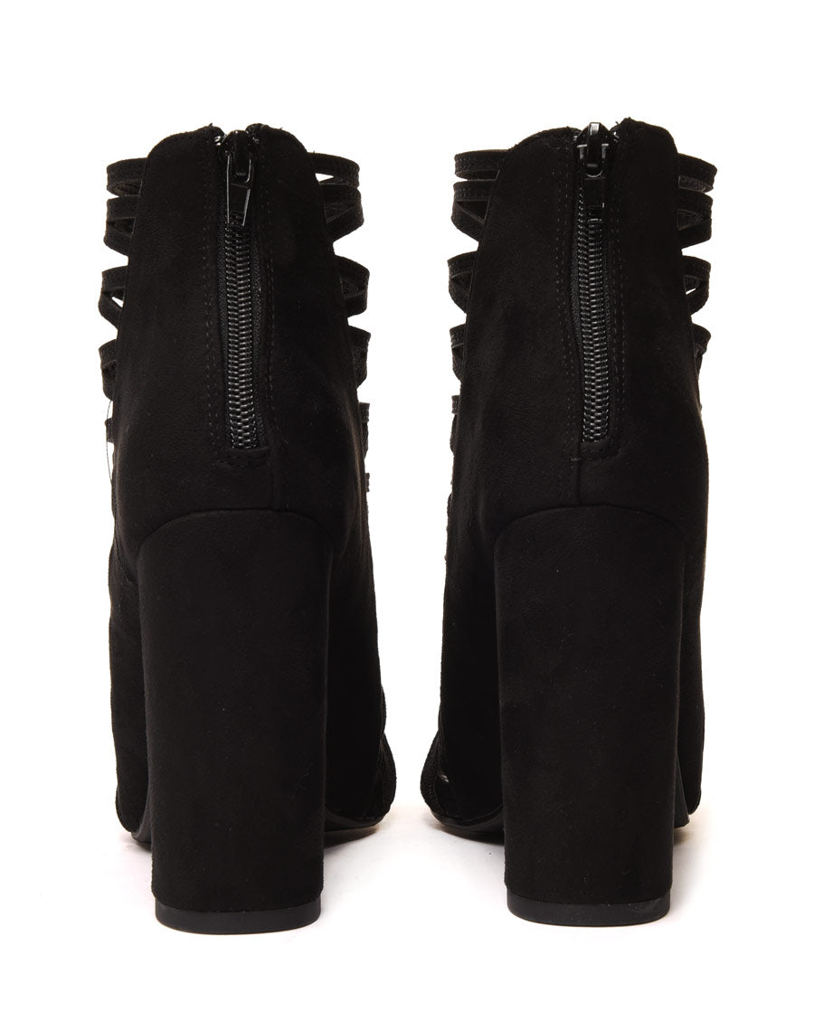 Sandales noires à talons & multiples lanières croisées
