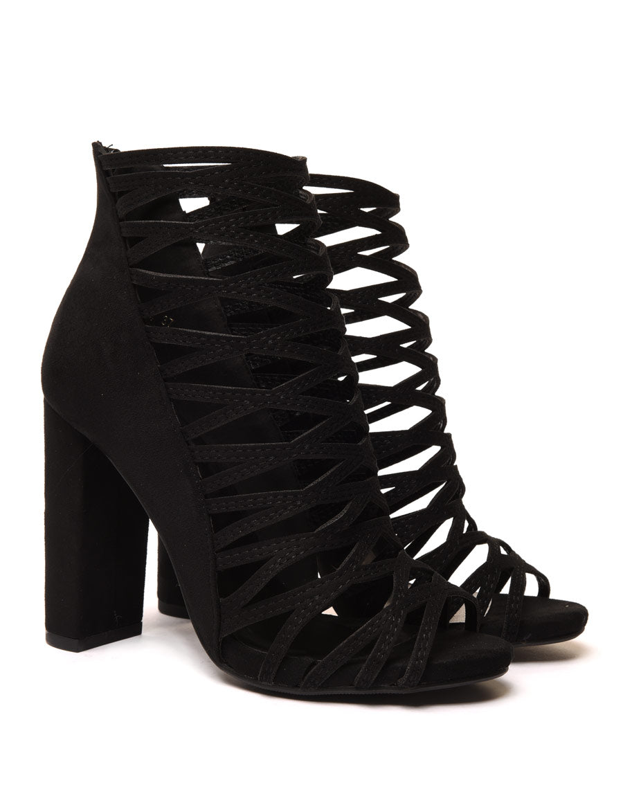 Sandales noires à talons & multiples lanières croisées