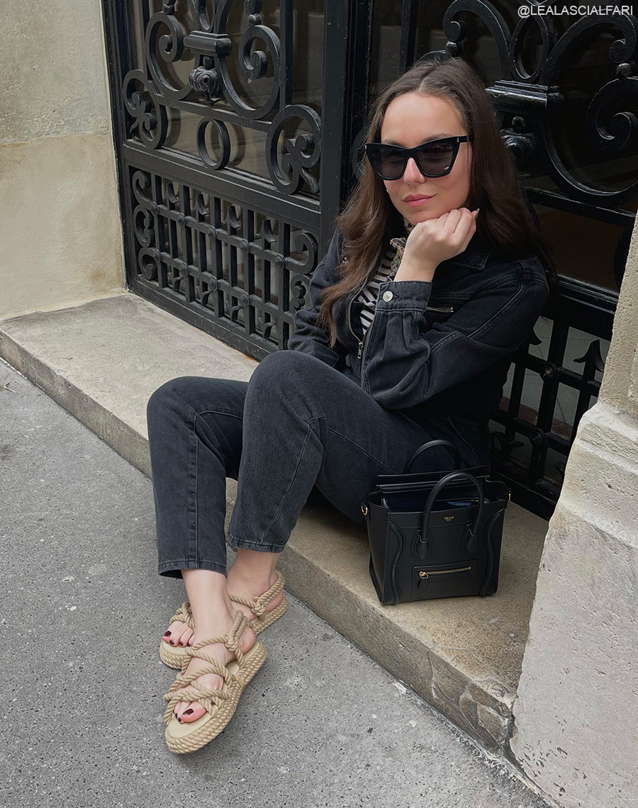 Sandales à petite plateforme en corde marron glacé