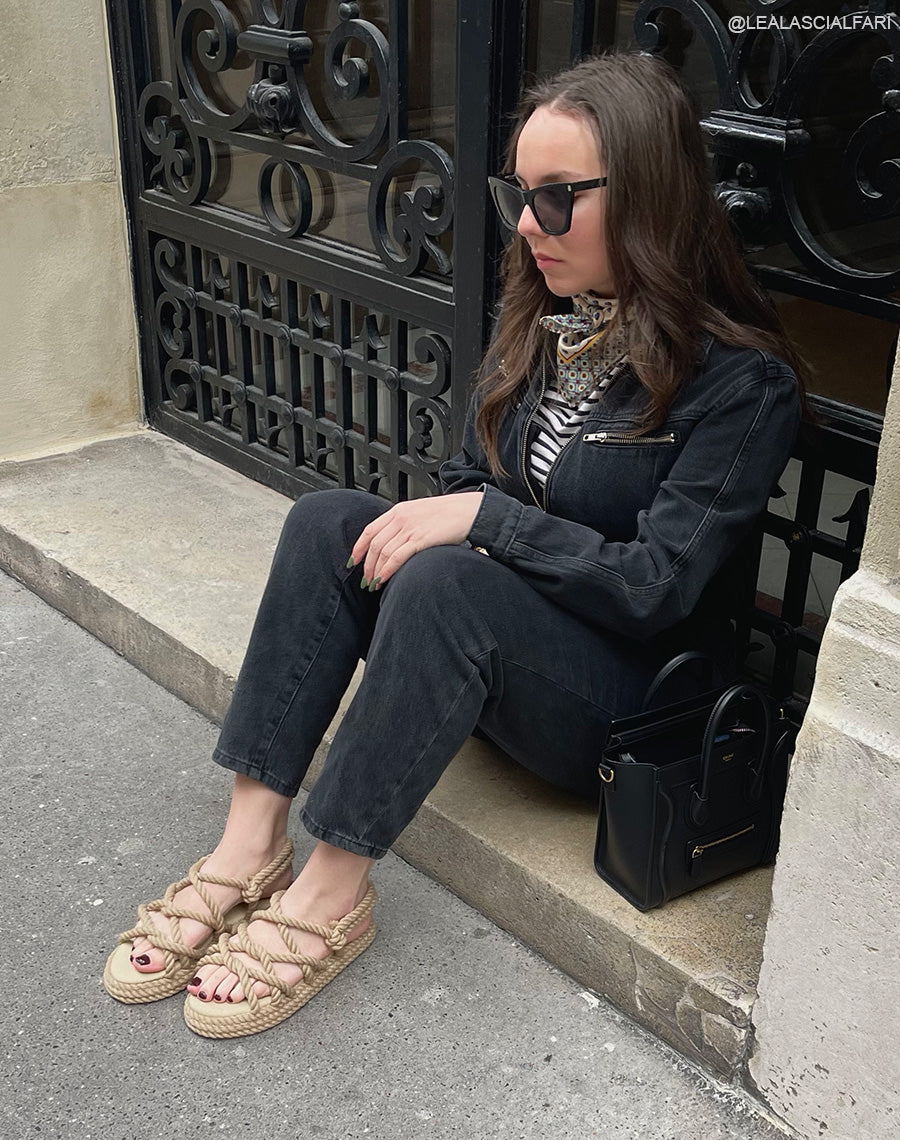 Sandales à petite plateforme en corde marron glacé