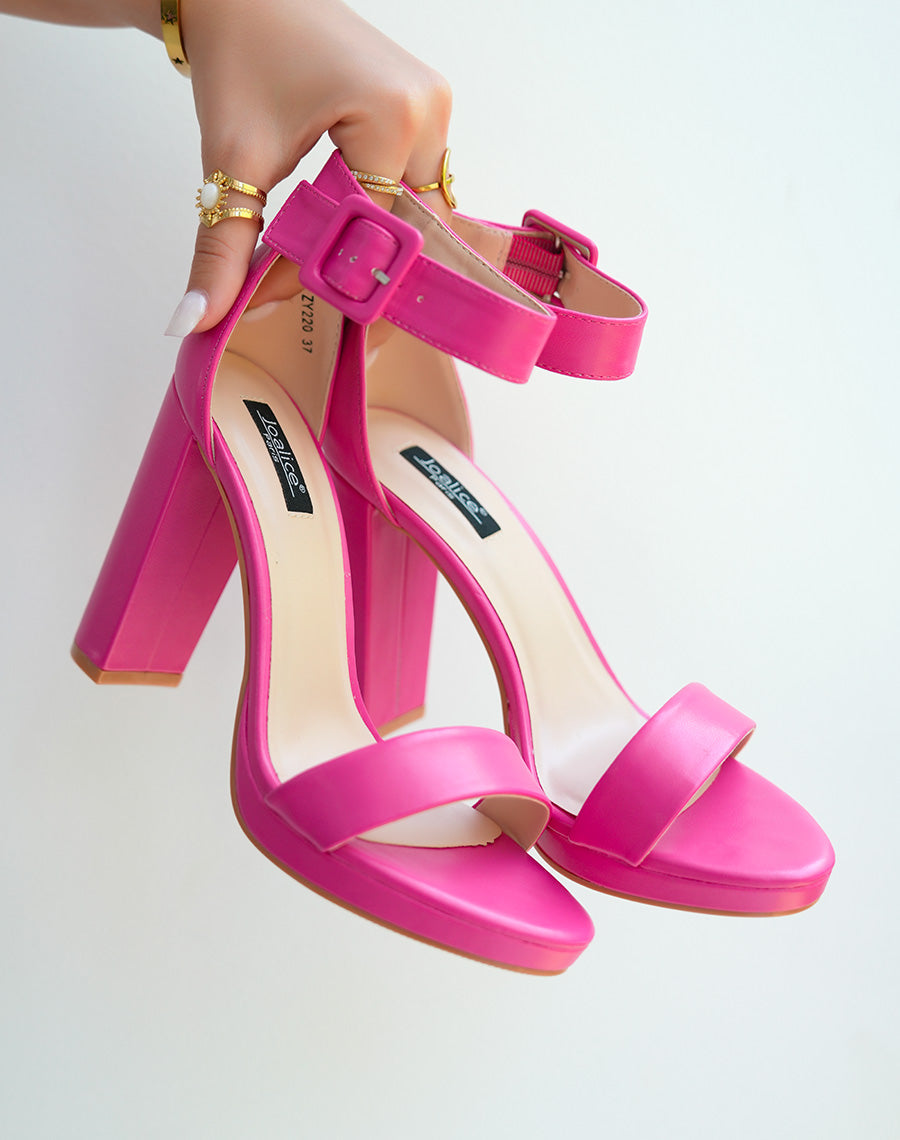 Sandales roses fushia à talon haut et à plateforme