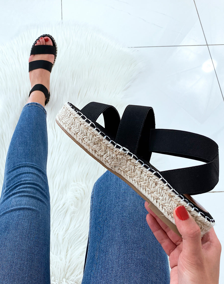 Sandales à semelles compensées et à multiples brides noires