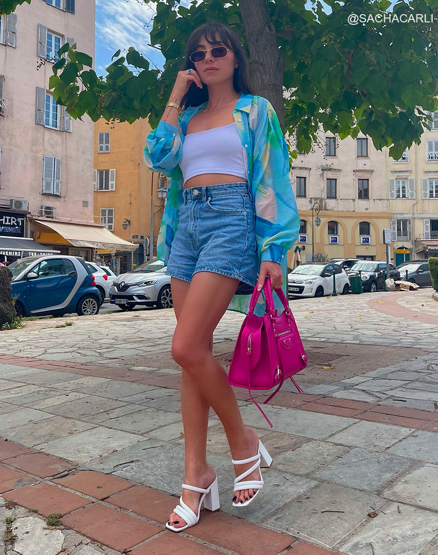 Sandales à talon et à bride blanc en similicuir