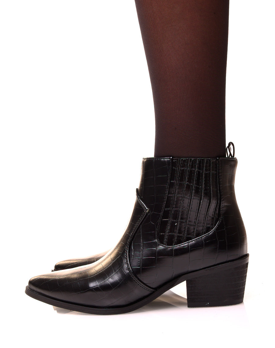 Santiags noires effet croco à talon mi-haut