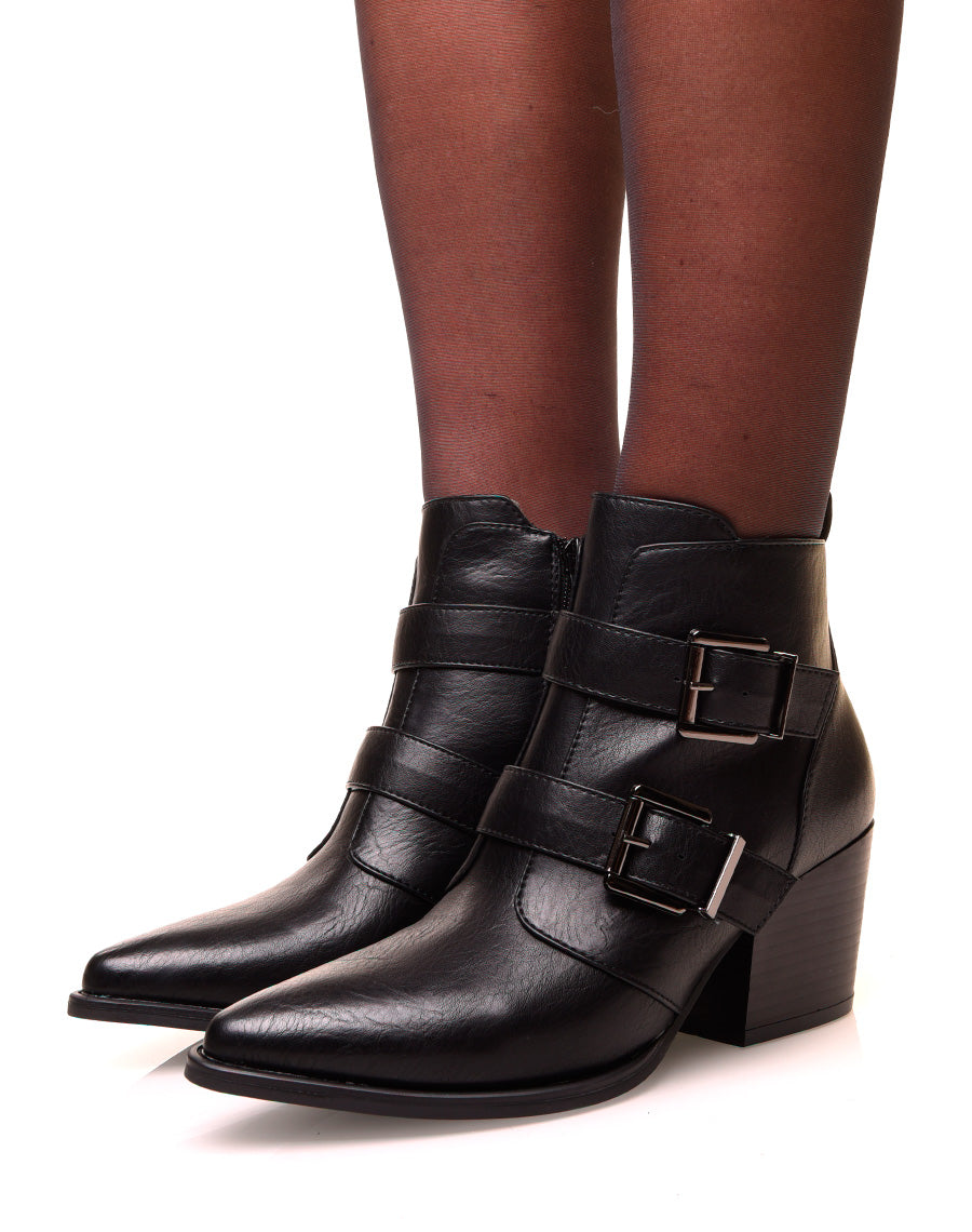 Santiags noires à talons et à bouts pointus