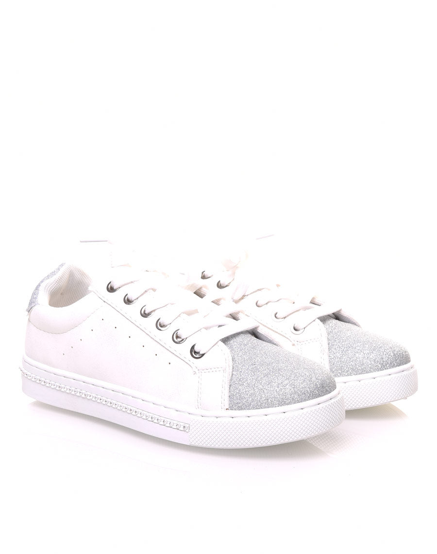 Sneakers bi matières blanches pailletés