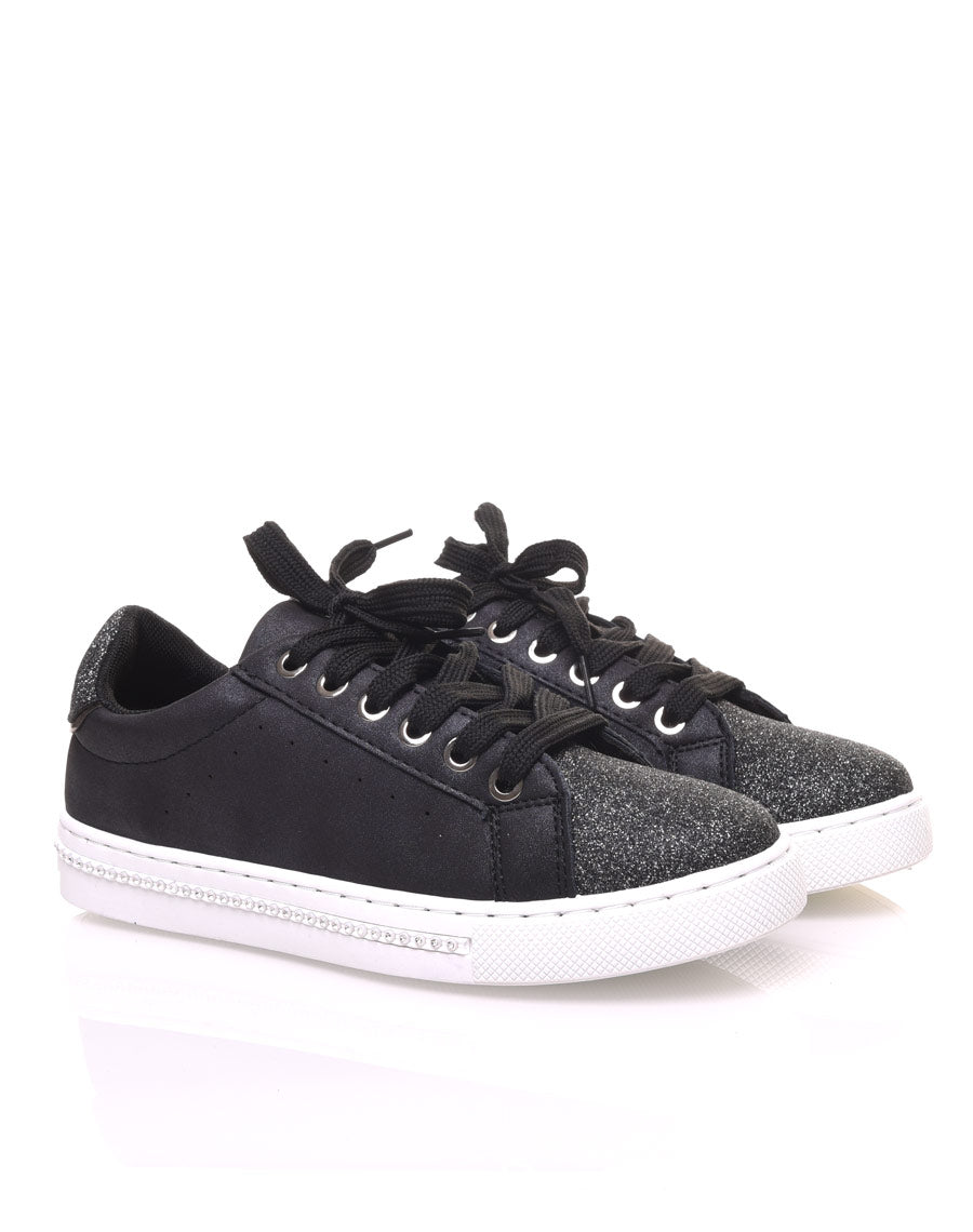 Sneakers bi matières noirs pailletés