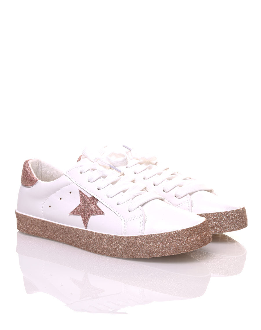 Sneakers blanches à paillètes champagne