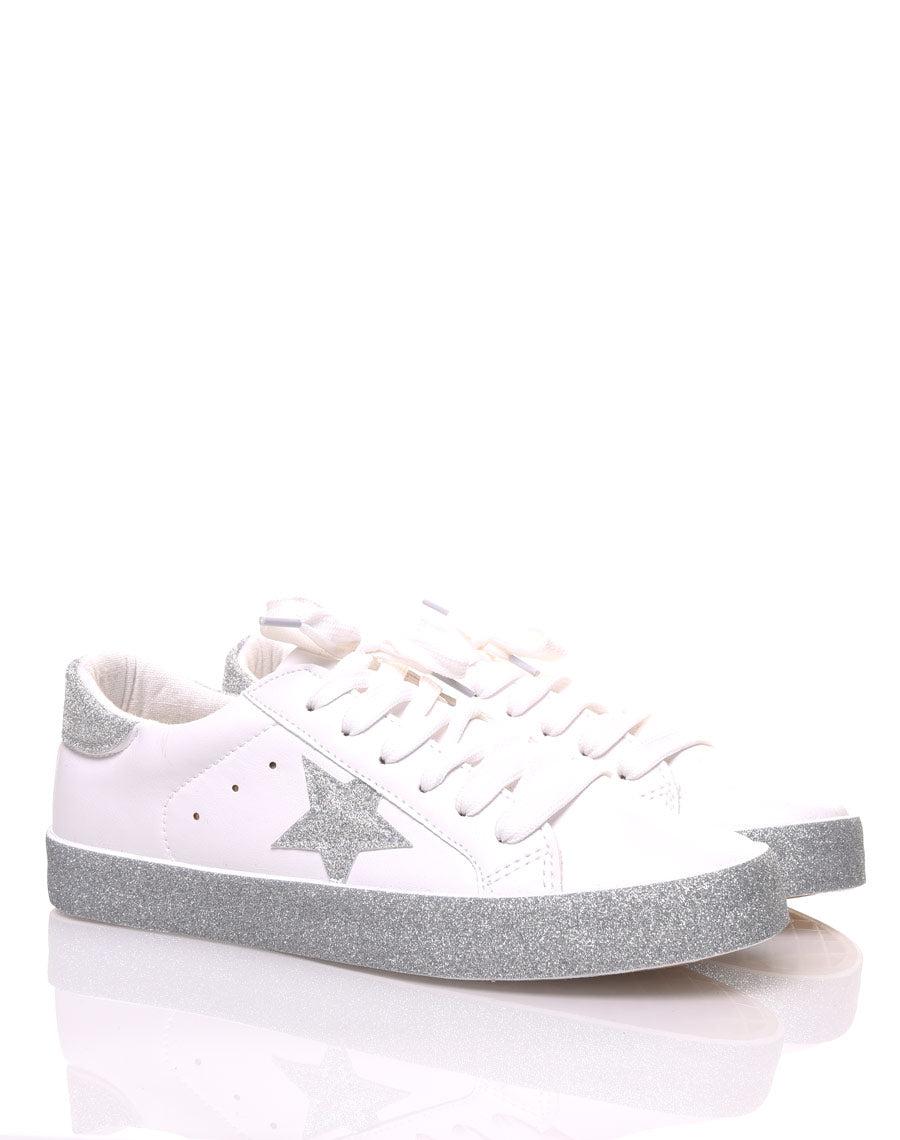 Sneakers blanches à paillètes grises