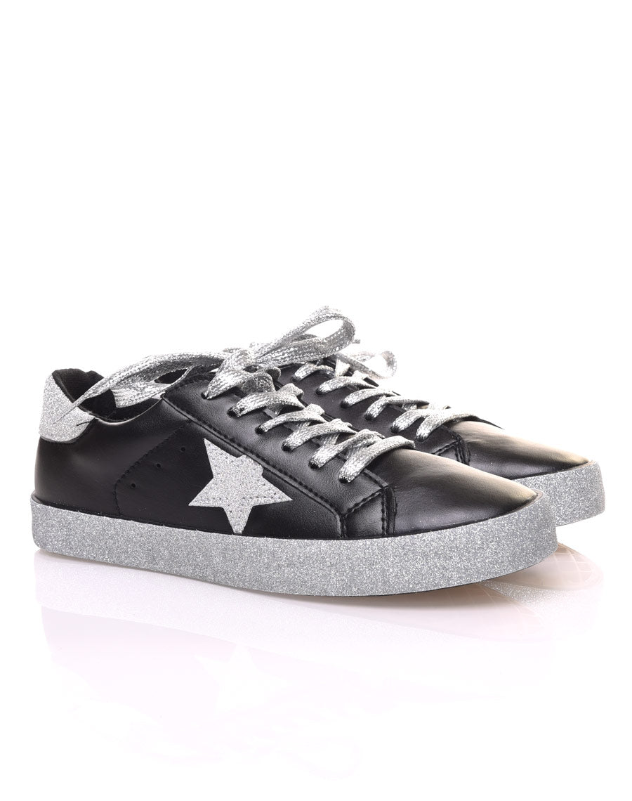 Sneakers noires à paillètes grises