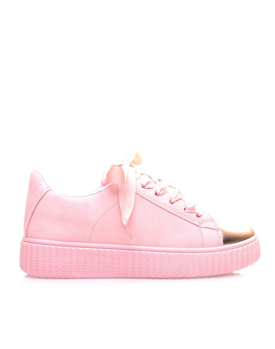 Sneakers roses et cuivrées bi matières 